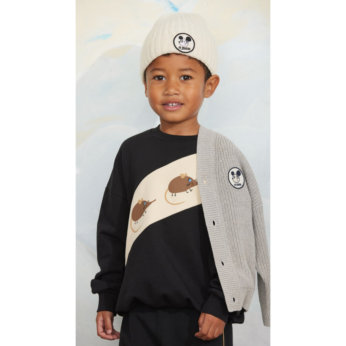 Mini Rodini Grey Melange Ritzratz Patch Knitted Cardigan