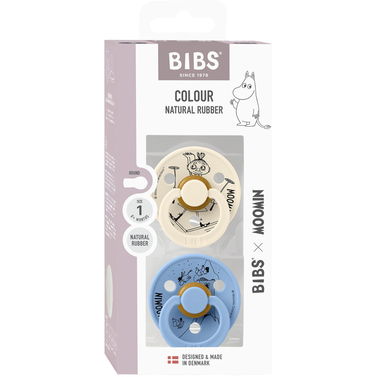 Bibs Ivory / Sky Blue X Moomins Pacifier Colour Mymble 2-Pack Latex