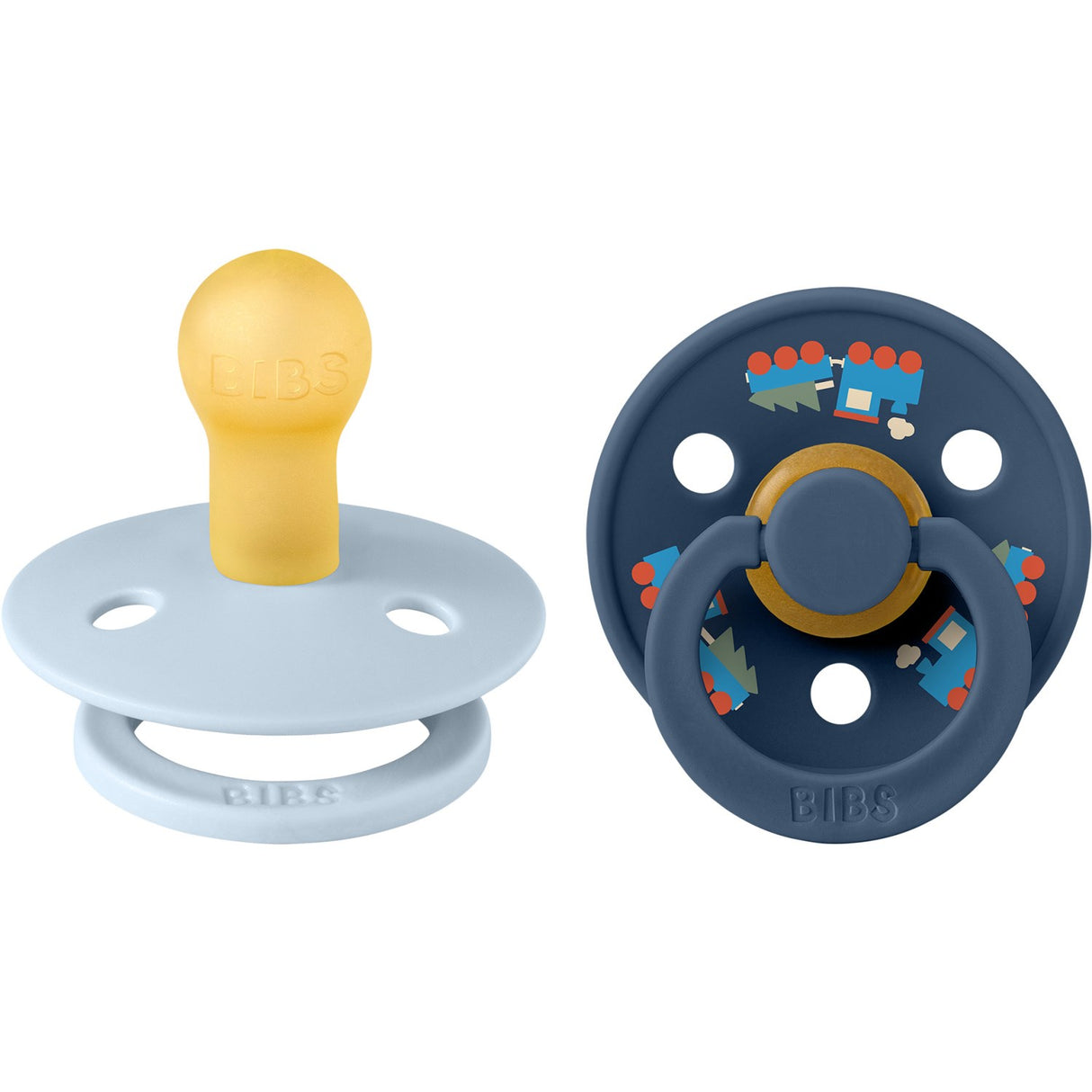 Bibs Baby Blue / Steel Blue Pacifier Colour Holiday Train 2-Pack Latex