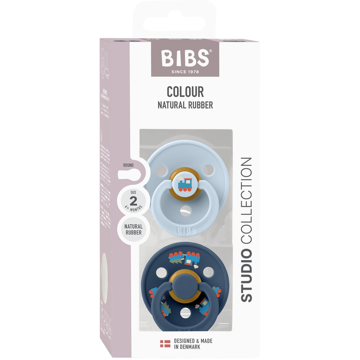 Bibs Baby Blue / Steel Blue Pacifier Colour Holiday Train 2-Pack Latex