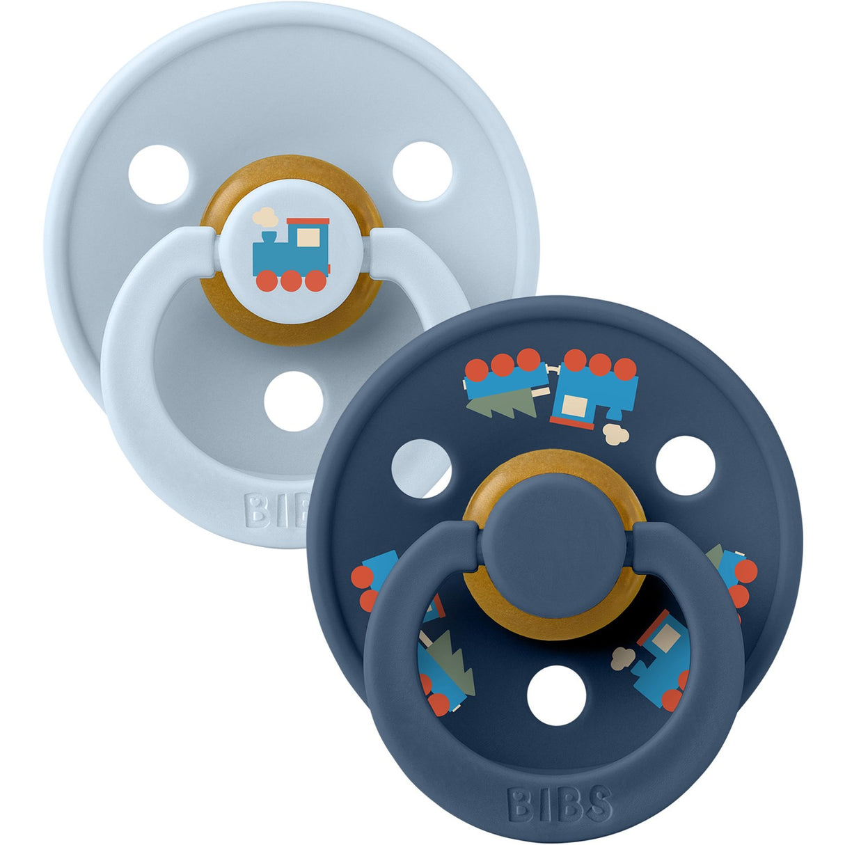 Bibs Baby Blue / Steel Blue Pacifier Colour Holiday Train 2-Pack Latex
