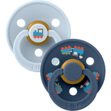 Bibs Baby Blue / Steel Blue Pacifier Colour Holiday Train 2-Pack Latex