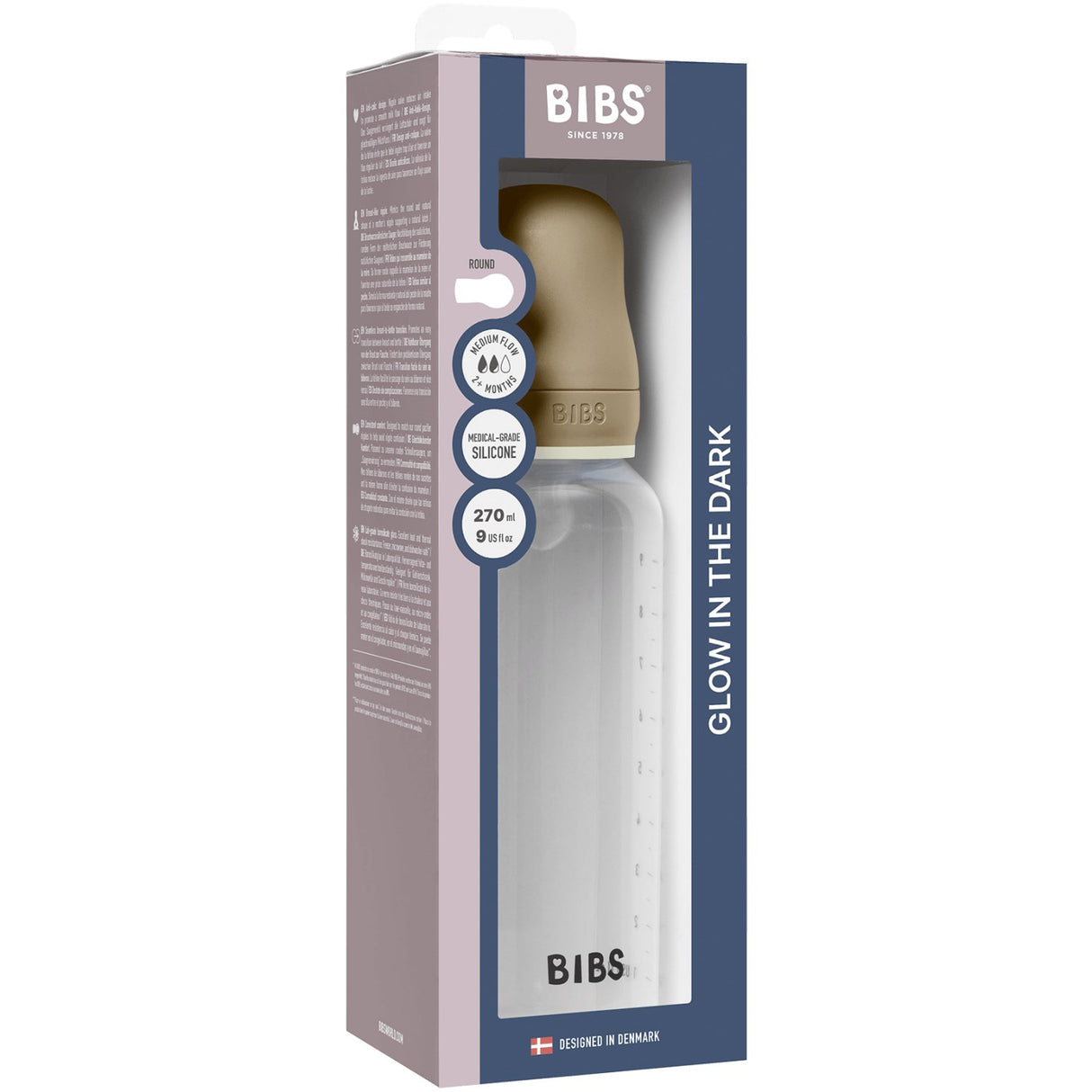 Bibs Vanilla GLOW Baby Bottle Round Silicone 1-Pack 270 Ml Medium Flow