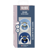 Bibs Sky Blue GLOW / Cornflower GLOW Pacifier Colour 2-Pack Latex