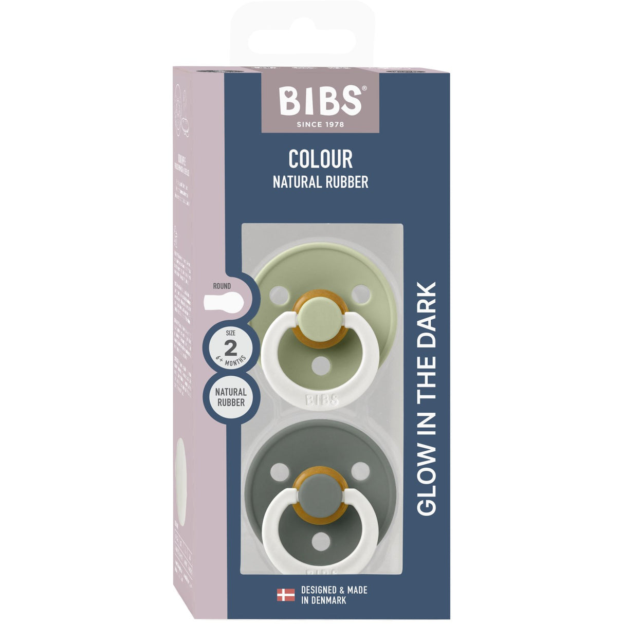 Bibs Sage GLOW / Pine GLOW Pacifier Colour 2-Pack Latex