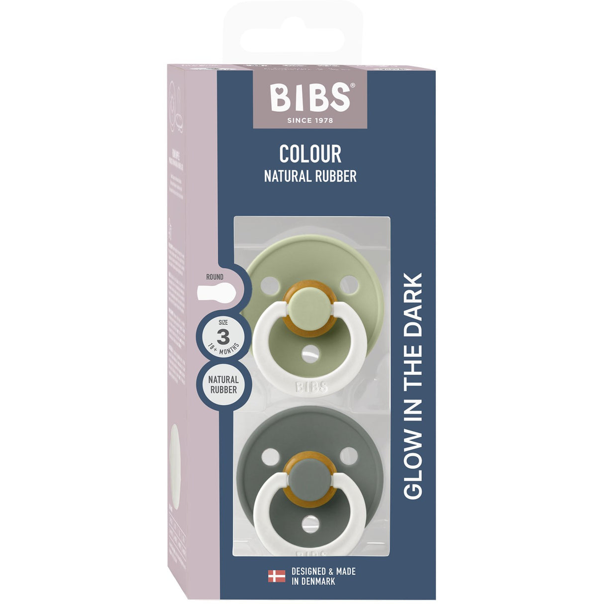 Bibs Sage GLOW / Pine GLOW Pacifier Colour 2-Pack Latex