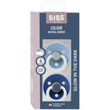 Bibs Sky Blue GLOW / Cornflower GLOW Pacifier Colour 2-Pack Latex