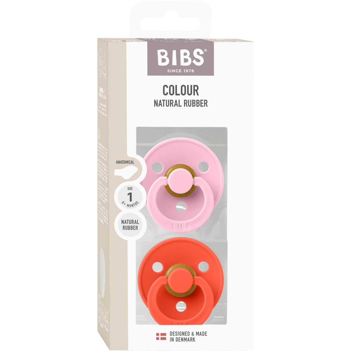 Bibs Baby Pink / Tango Pacifier Colour 2-Pack Anatomical Latex