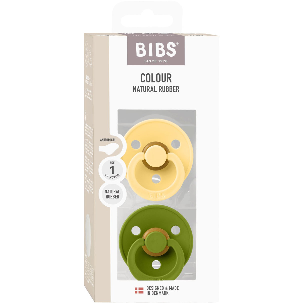 Bibs Pale Butter / Wasabi Pacifier Colour 2-Pack Anatomical Latex
