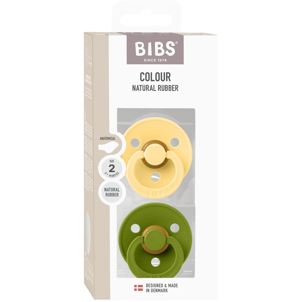 Bibs Pale Butter / Wasabi Pacifier Colour 2-Pack Anatomical Latex
