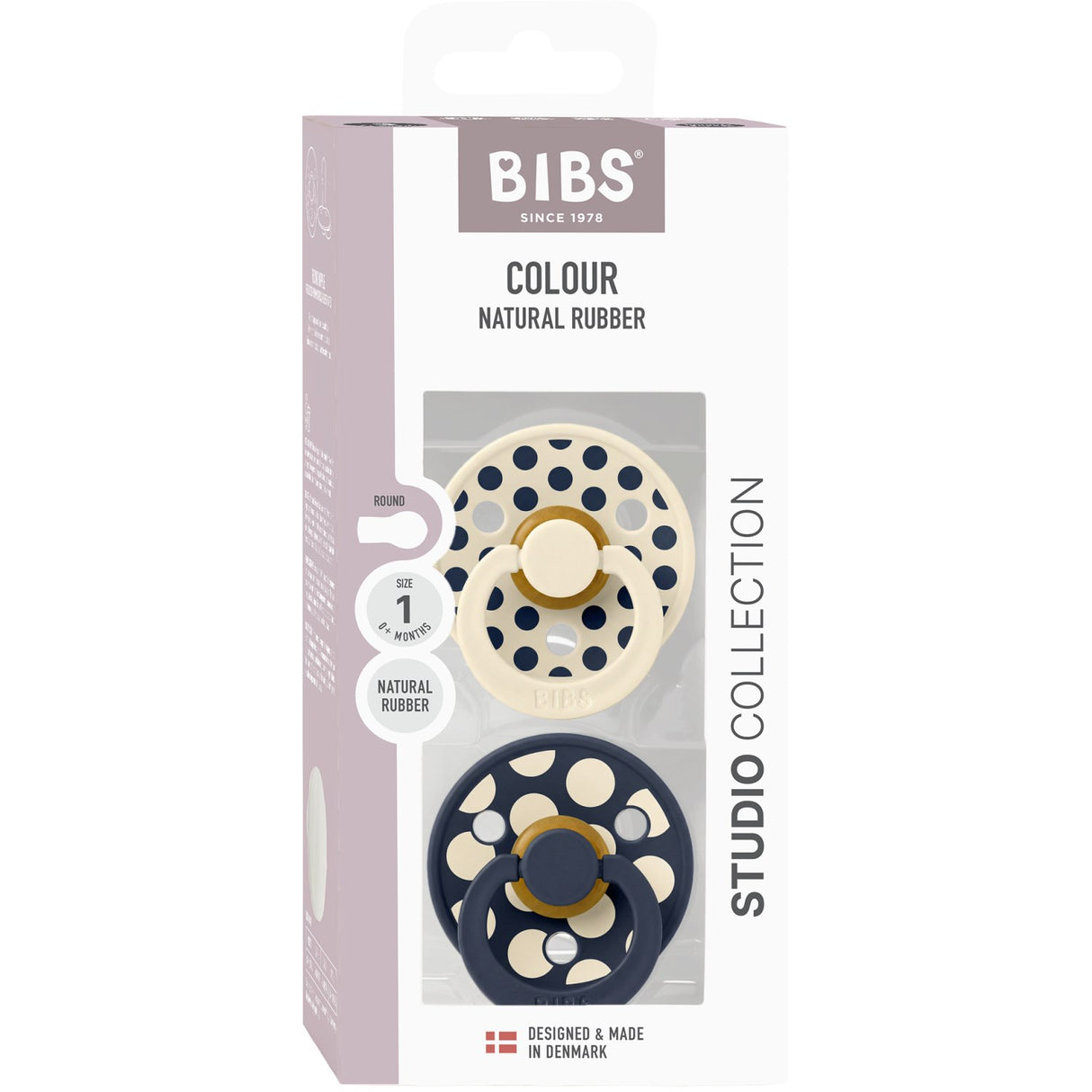 Bibs Ivory / Deep Space Pacifier Studio Colour 2-Pack Polka Mix Latex