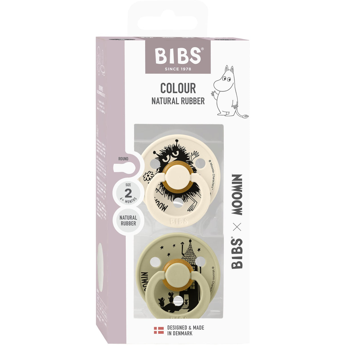 Bibs Ivory / Khaki X Moomins Pacifier Colour Stinky 2-Pack Latex