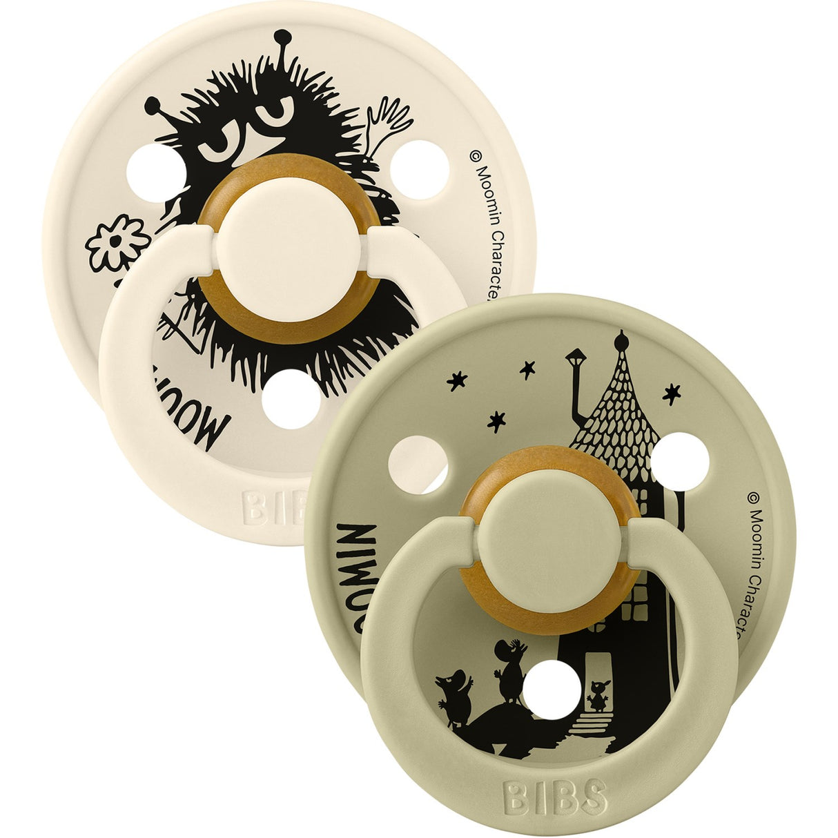 Bibs Ivory / Khaki X Moomins Pacifier Colour Stinky 2-Pack Latex