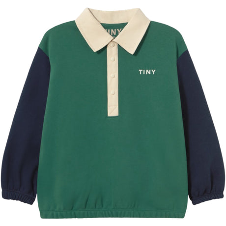 TinyCottons Dark Green Color Block Polo Sleeve Tee