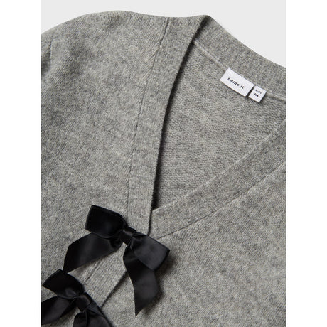 Name It Grey Melange Black Bow Nkfrina Ls Knit Card Noos