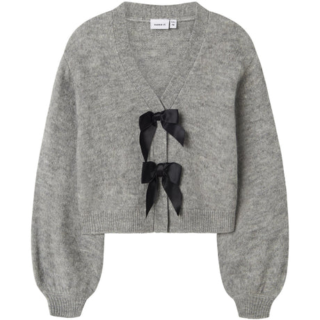 Name It Grey Melange Black Bow Nkfrina Ls Knit Card Noos