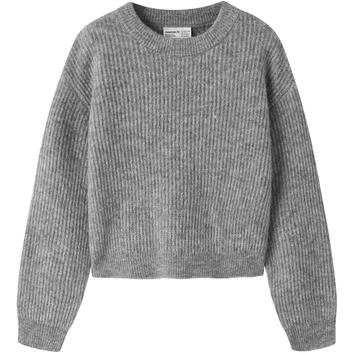 Name It Grey Melange Nkfholly Ls Boxy Short Knit Noos