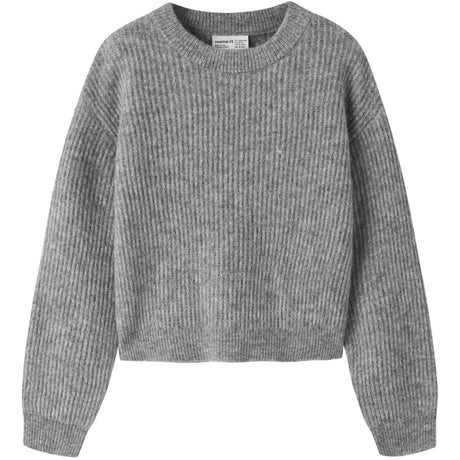 Name It Grey Melange Nkfholly Ls Boxy Short Knit Noos