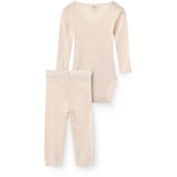 COPENHAGEN COLORS Cream 2-Pack Lt. Knitted Pointelle Cross-Over Body W. Picot Edge + Pointelle Leggings W Picot Edge