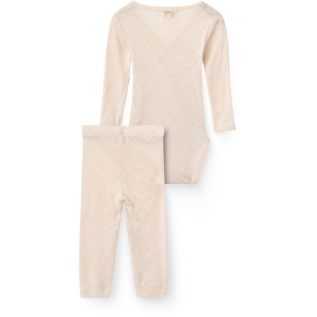 COPENHAGEN COLORS Cream 2-Pack Lt. Knitted Pointelle Cross-Over Body W. Picot Edge + Pointelle Leggings W Picot Edge