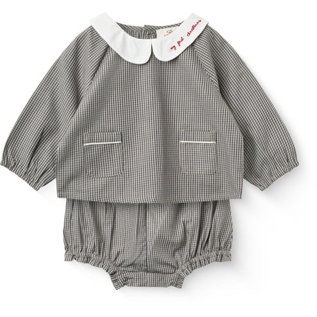 COPENHAGEN COLORS Grey Check Comb. Checkered Emb. Baby Set W. Blouse And Bloomers