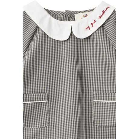 COPENHAGEN COLORS Grey Check Comb. Checkered Emb. Baby Set W. Blouse And Bloomers