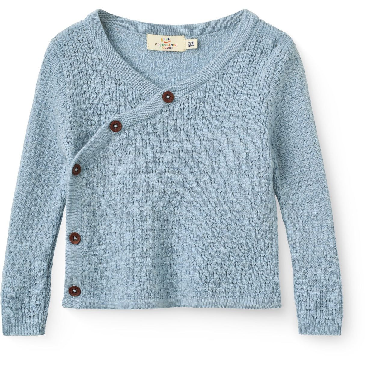 COPENHAGEN COLORS Dusty Blue Merino Pattern Baby Cross-Over Cardigan