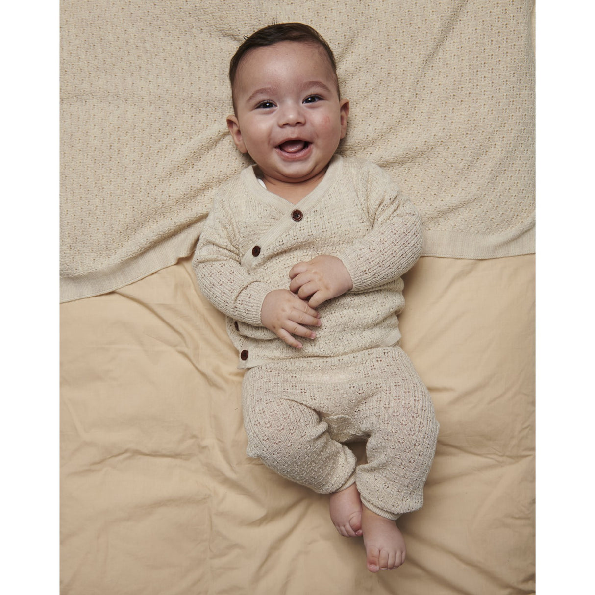 COPENHAGEN COLORS Pale Cream Melange Merino Pattern Baby Cross-Over Cardigan