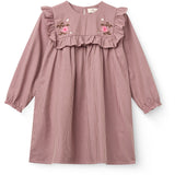 COPENHAGEN COLORS Winter Rose Check Comb Long-Sleeved Dress With All-Over Embroidery
