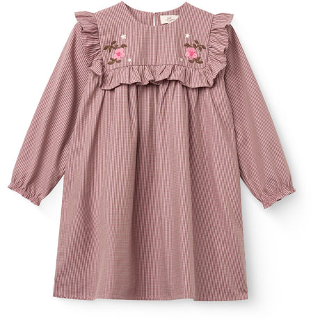 COPENHAGEN COLORS Winter Rose Check Comb Long-Sleeved Dress With All-Over Embroidery