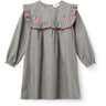COPENHAGEN COLORS Grey Check Comb Long-Sleeved Dress With All-Over Embroidery