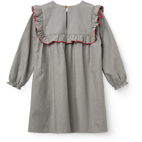 COPENHAGEN COLORS Grey Check Comb Long-Sleeved Dress With All-Over Embroidery