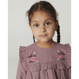 COPENHAGEN COLORS Winter Rose Check Comb Long-Sleeved Dress With All-Over Embroidery