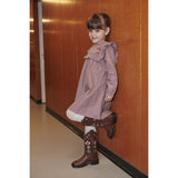 COPENHAGEN COLORS Winter Rose Check Comb Long-Sleeved Dress With All-Over Embroidery
