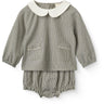 COPENHAGEN COLORS Brown/Sky Check Comb. Checkered Baby Set W. Blouse & Bloomers