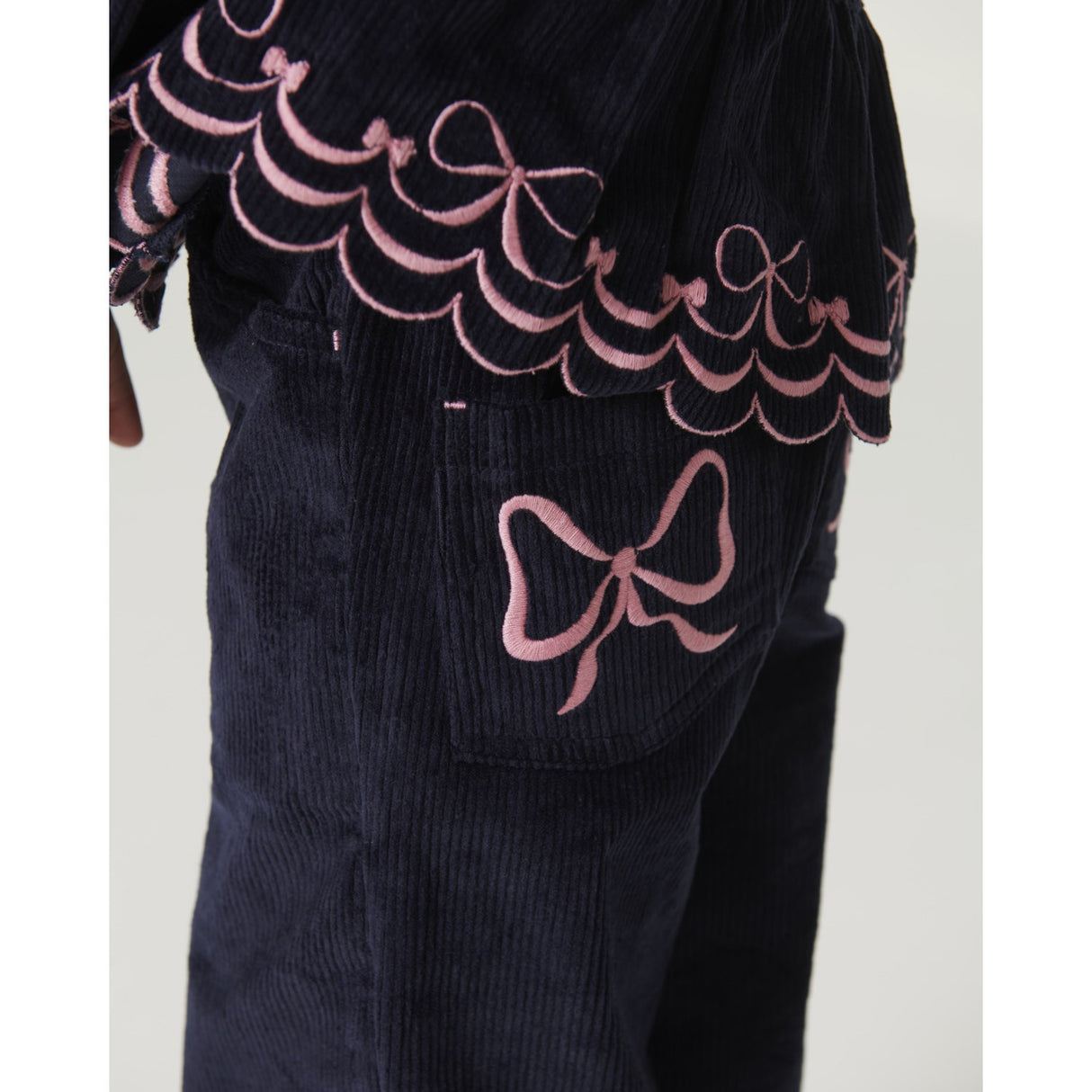 COPENHAGEN COLORS Navy Corduroy Pant W. Wide Leg & Emb. On Backside Pocket