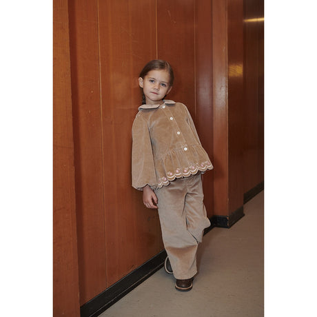 COPENHAGEN COLORS Beige Corduroy Pant W. Wide Leg & Emb. On Backside Pocket