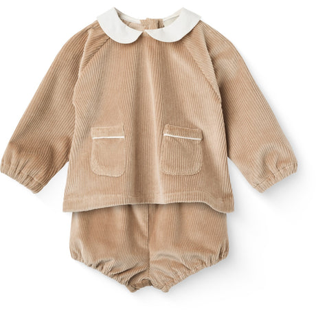 COPENHAGEN COLORS Beige Corduroy Baby Set W. Collar