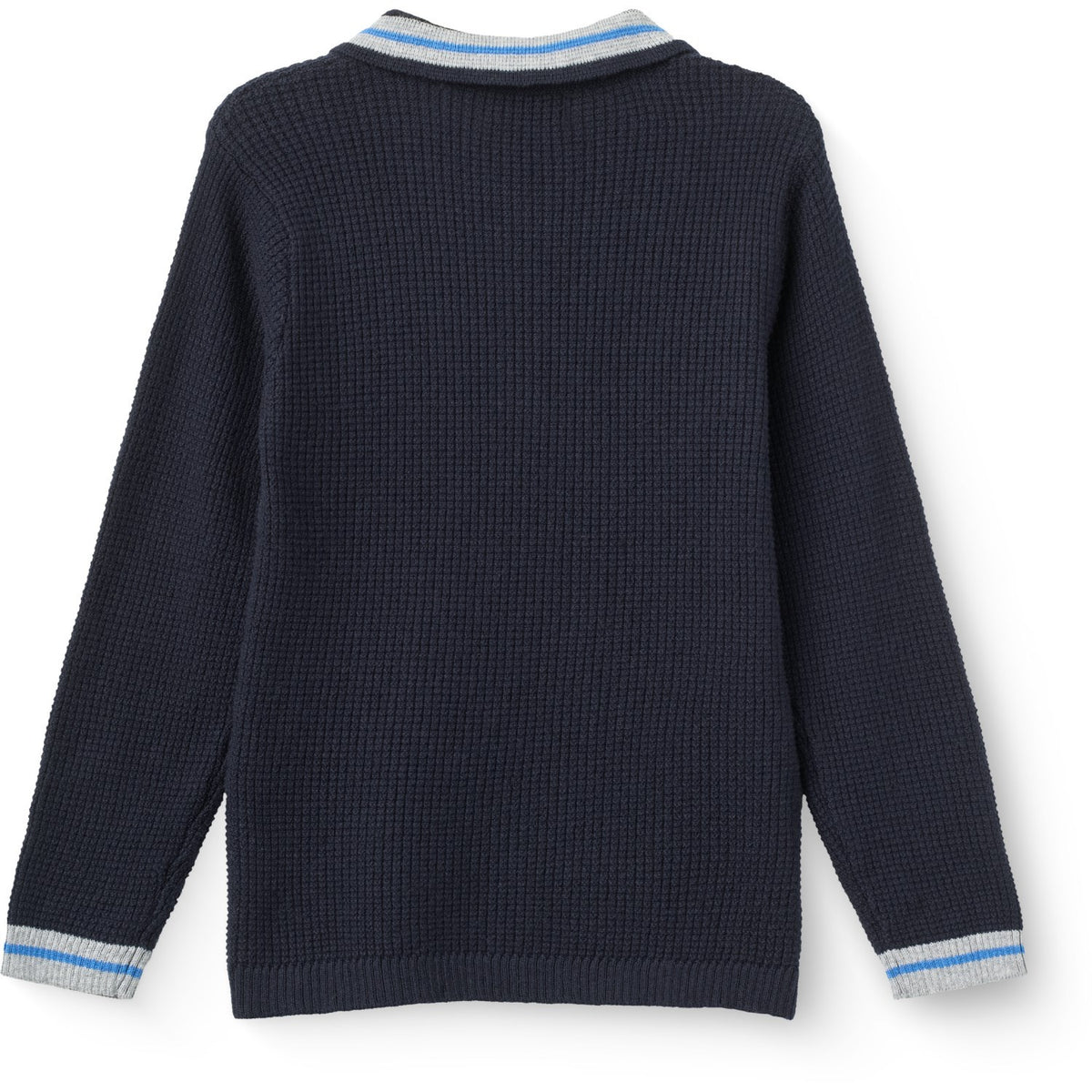 COPENHAGEN COLORS Navy Comb. Long-Sleeved Knitted Waffle Polo