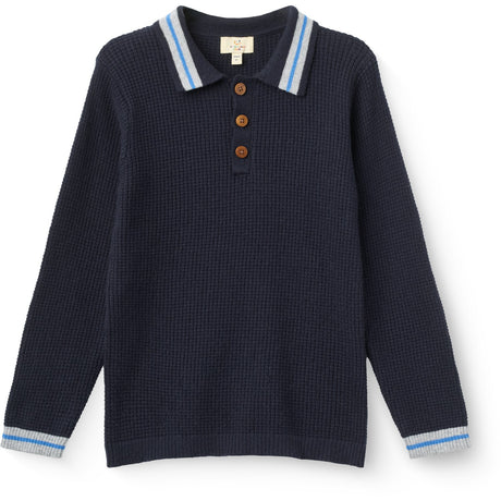 COPENHAGEN COLORS Navy Comb. Long-Sleeved Knitted Waffle Polo