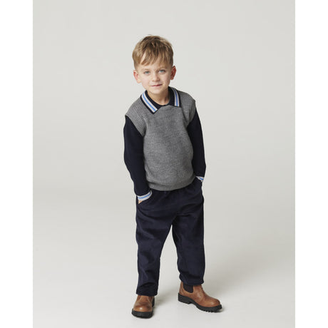 COPENHAGEN COLORS Navy Comb. Long-Sleeved Knitted Waffle Polo
