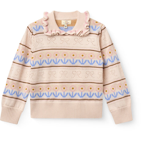 COPENHAGEN COLORS Beige Comb. Knitted Collar Blouse W. Pointelle & Pattern