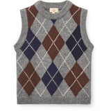 COPENHAGEN COLORS Grey Mel./Dk. Brown/Navy Comb. Argyle Knitted Vest