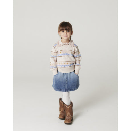 COPENHAGEN COLORS Beige Comb. Knitted Collar Blouse W. Pointelle & Pattern