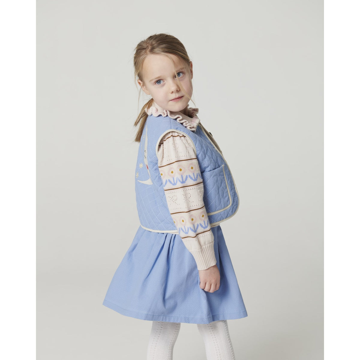 COPENHAGEN COLORS Beige Comb. Knitted Collar Blouse W. Pointelle & Pattern