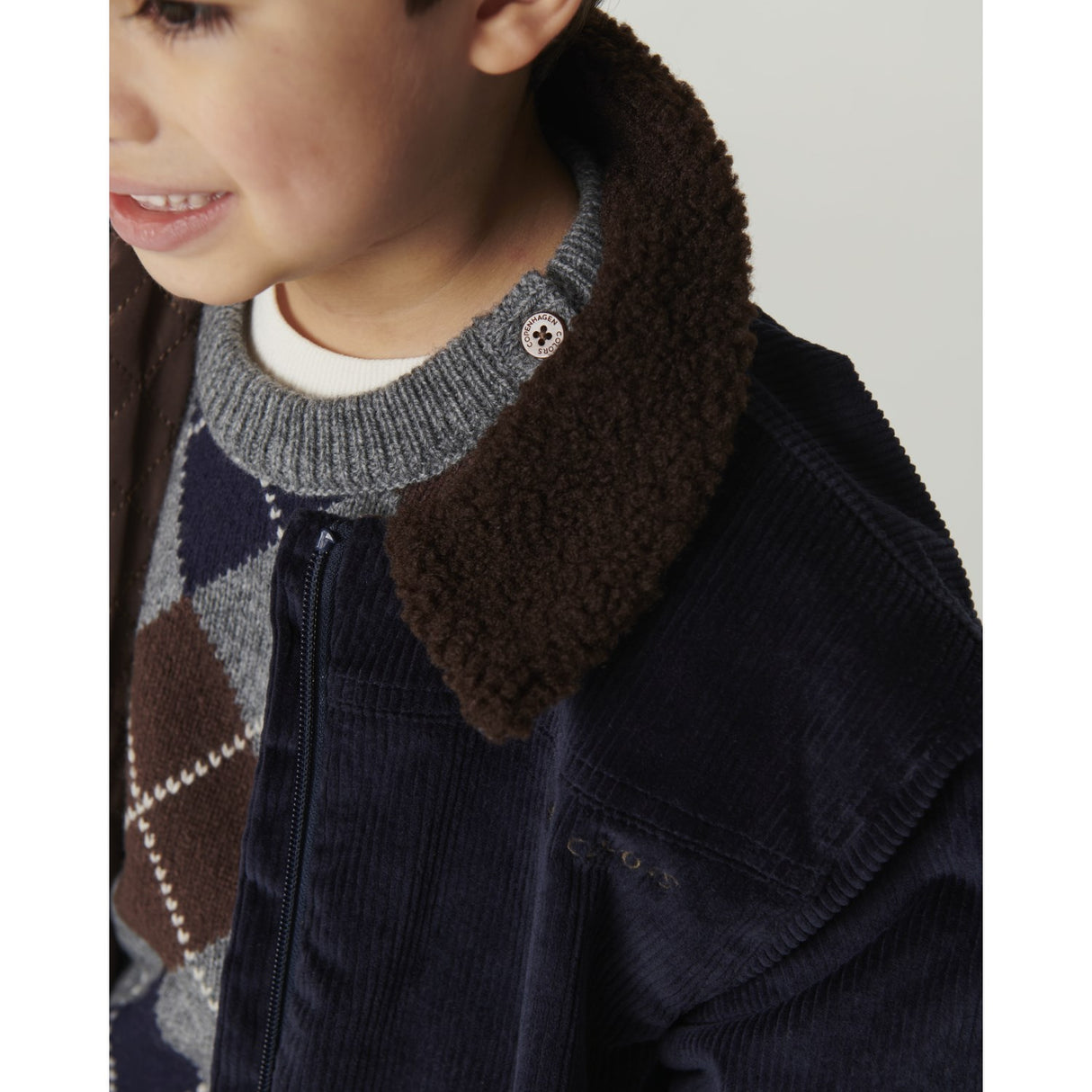 COPENHAGEN COLORS Grey Mel./Dk. Brown/Navy Comb. Argyle Knitted Pullover