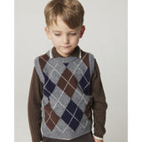 COPENHAGEN COLORS Grey Mel./Dk. Brown/Navy Comb. Argyle Knitted Vest