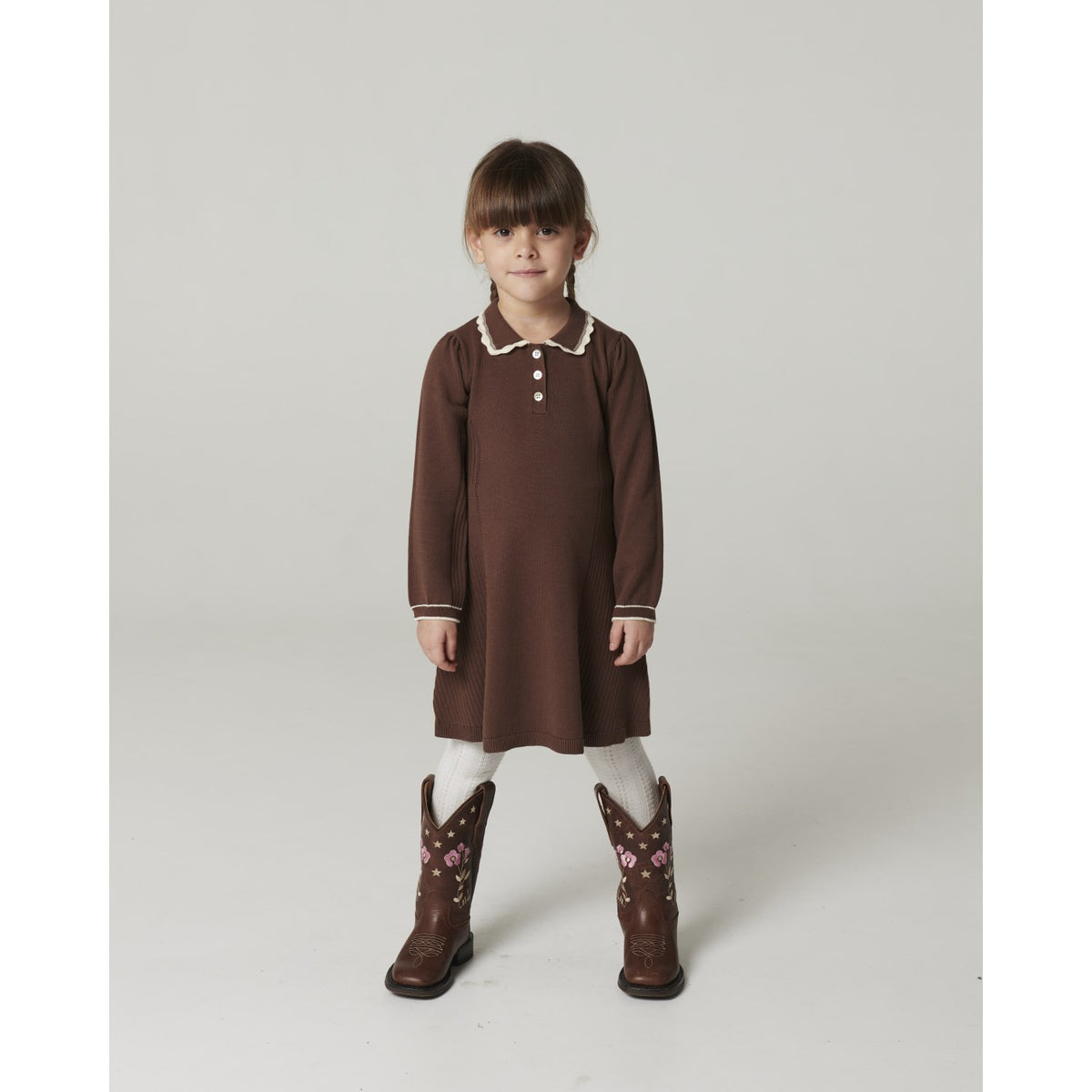 COPENHAGEN COLORS Walnut Comb. Knitted Peplum Dress Ls.