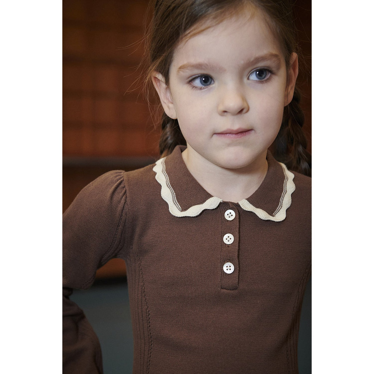 COPENHAGEN COLORS Walnut Comb. Knitted Peplum Dress Ls.