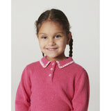 COPENHAGEN COLORS Fuschsia Comb. Cashmere Blouse W. Collar & Blanket Stitch